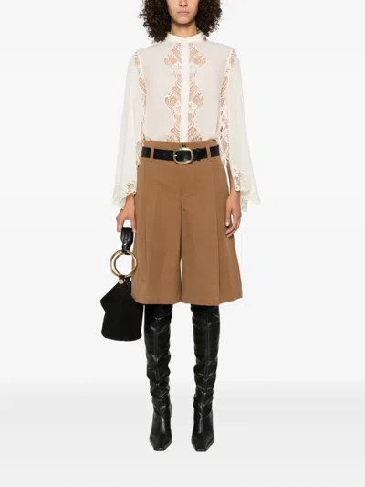 Chloé Fluid Blouse In Silk Georgette And Lace Clothing In Neutral