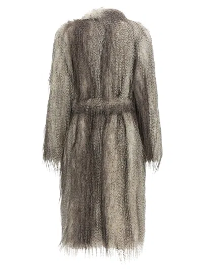 Giuseppe Di Morabito Waist Belted Faux Fur Knee Length Coat In Gray