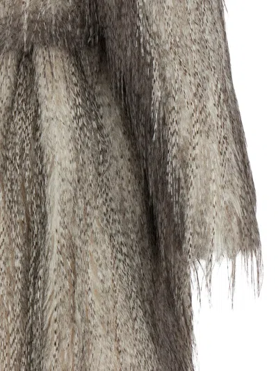 Giuseppe Di Morabito Waist Belted Faux Fur Knee Length Coat In Gray