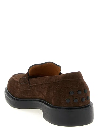 Tod's Brown Africa Suede Leather Loafers In Black