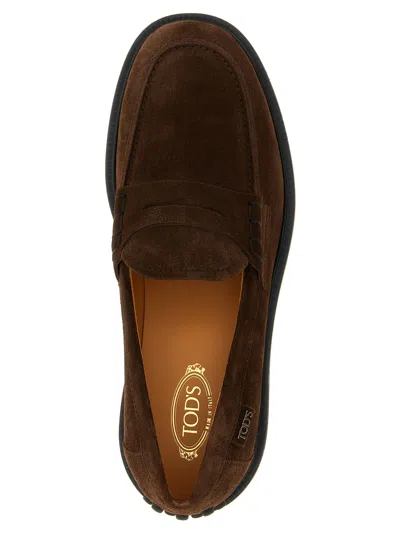 Tod's Brown Africa Suede Leather Loafers In Black