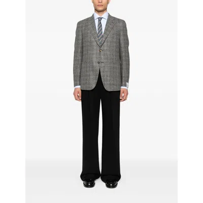 Caruso Checked Blazer In Gray