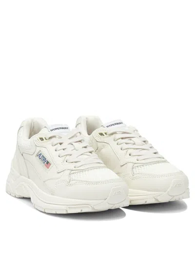 Autry Hyperway Sneakers In Whisper White Laminated Leather And Mesh In Neutral