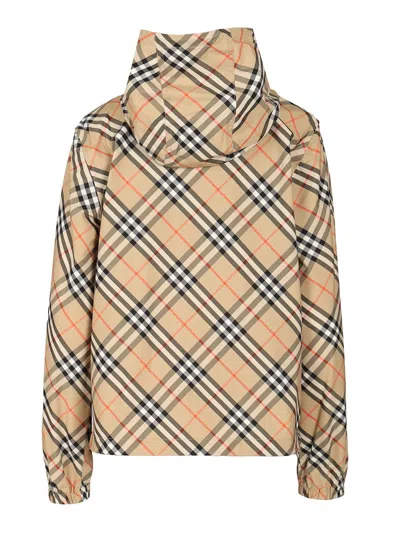 Burberry Salcombe Hooded Jacket In Polyester Sabbia In Multi