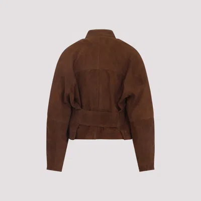 Alaïa Round Zip-up Jacket In Suede In Brown