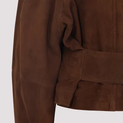 Alaïa Round Zip-up Jacket In Suede In Brown