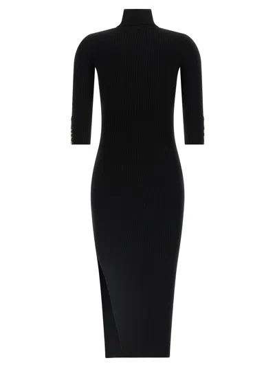 Elisabetta Franchi Form-fitting Black Midi Dress With Ribbed Texture And Logo Detail In Black