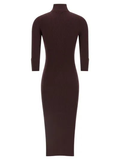 Elisabetta Franchi Midi Dress With High Neck And Side Slit Detail In Brown