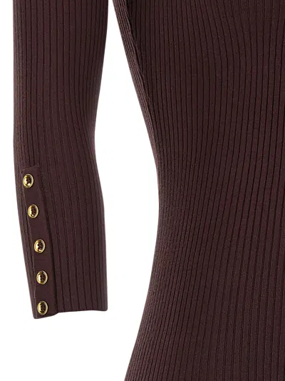Elisabetta Franchi Midi Dress With High Neck And Side Slit Detail In Brown