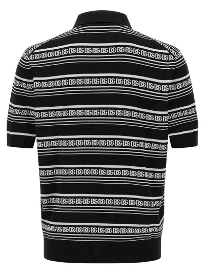 Dolce & Gabbana Knitted Polo Shirt With Short Sleeves In Black