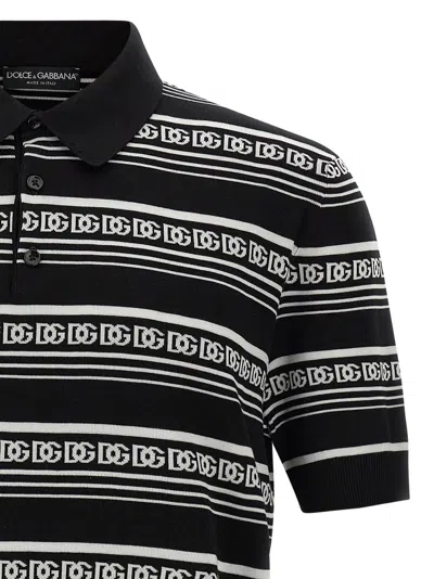 Dolce & Gabbana Knitted Polo Shirt With Short Sleeves In Black