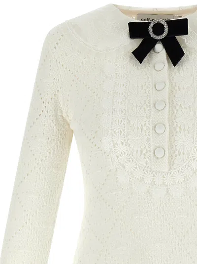 Self-portrait A-line Mini Dress With Velvet Bow In White