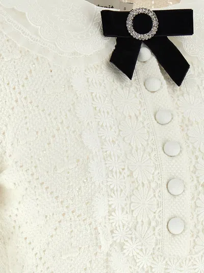 Self-portrait A-line Mini Dress With Velvet Bow In White