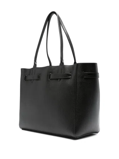 Tom Ford Black Tote Bag With T Detail In Hammered Leather Woman