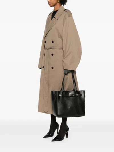Tom Ford Black Tote Bag With T Detail In Hammered Leather Woman