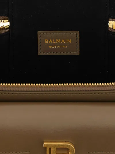 Balmain B-buzz Leather Vanity Top Handle Bag In Brown