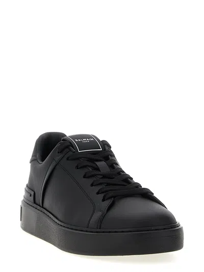 Balmain Black Low Top Sneakers With Logo In Leather In Black