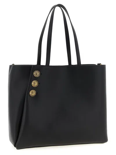 Balmain Embleme Shopper Tote Bag In Smooth Leather In Black