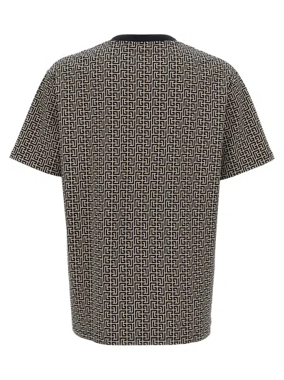 Balmain Grey T-shirt With Logo Applied On The Chest And All-over Labyrinth Motif In Cotton Man In Gray