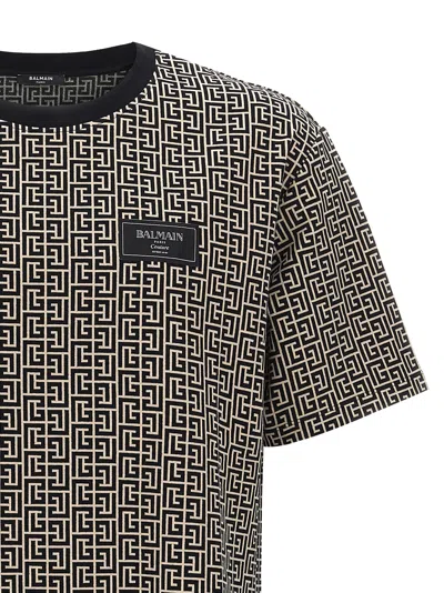Balmain Grey T-shirt With Logo Applied On The Chest And All-over Labyrinth Motif In Cotton Man In Gray