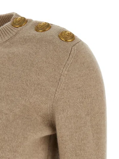 Balmain Eco-cashmere Button Sweater Sweaters And Cardigans Beige In Brown