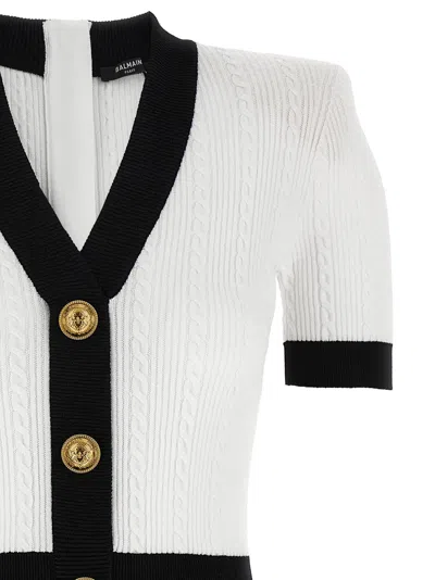 Balmain Fitted Black Dress With Ribbed Texture And Gold Accents In Black