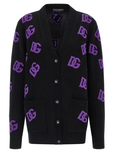 Dolce & Gabbana Logo Cardigan Sweaters And Cardigans Multicolor In Black