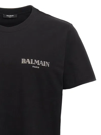 Balmain Black Crewneck T-shirt With Logo Print In Cotton Man