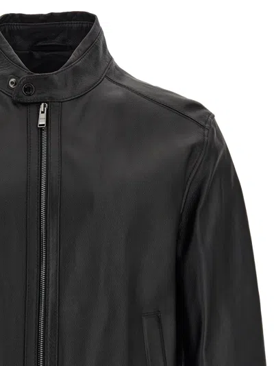 Hugo Boss Regular-fit Jacket In Grained Leather In Black