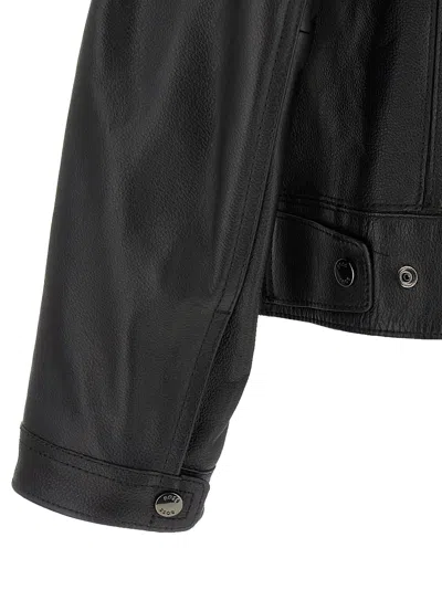 Hugo Boss Regular-fit Jacket In Grained Leather In Black