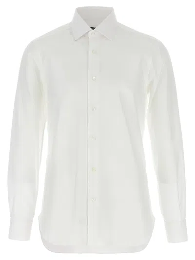 Barba Napoli Honeycomb-pattern Cotton Shirt In White