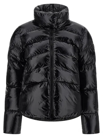 Pinko Cropped Black Down Coat With Glossy Finish And High Collar In Black