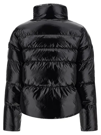Pinko Cropped Black Down Coat With Glossy Finish And High Collar In Black