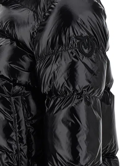 Pinko Cropped Black Down Coat With Glossy Finish And High Collar In Black