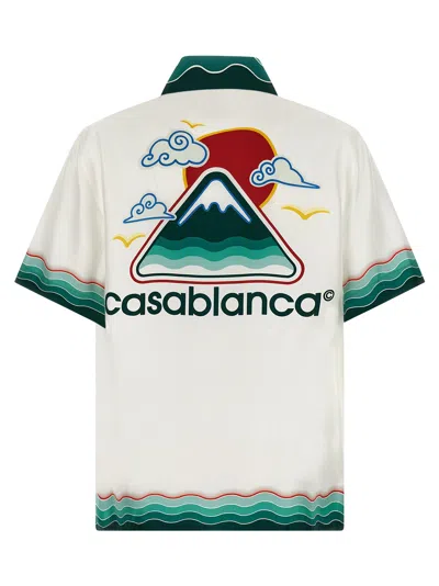 Casablanca White Silk Wavy Mountains Cuban Collar Shirt In White