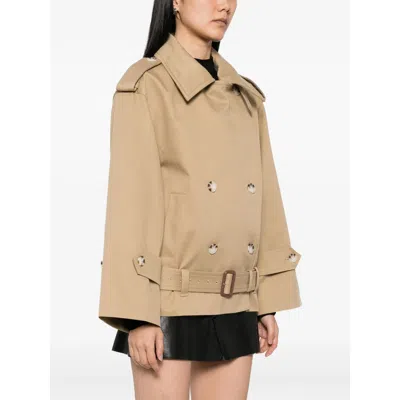 Self-portrait Beige Gabardine Trench Jacket In Neutral