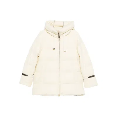 Herno Hooded Medium-length Wool Down Jacket With Zip Clothing In White