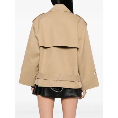 Self-portrait Beige Gabardine Trench Jacket In Neutral