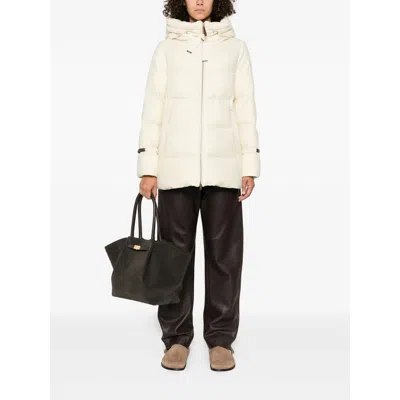 Herno Hooded Medium-length Wool Down Jacket With Zip Clothing In White