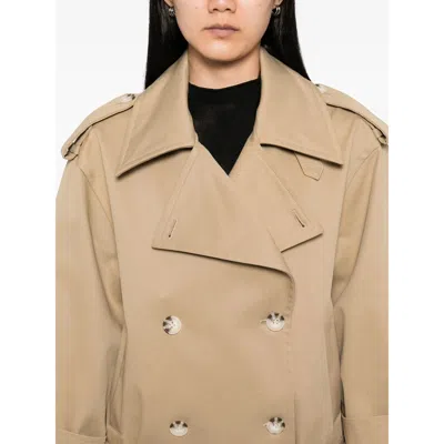 Self-portrait Beige Gabardine Trench Jacket In Neutral