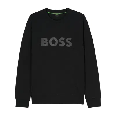 Hugo Boss Stretch-cotton Sweatshirt With Sandwich Logo In Black
