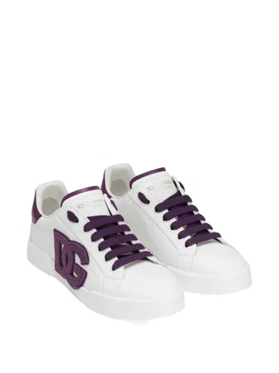 Dolce & Gabbana Crystal-embellished Leather Sneakers In White