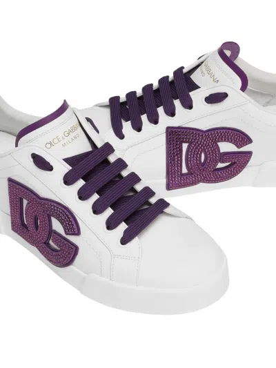 Dolce & Gabbana Crystal-embellished Leather Sneakers In White