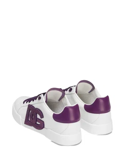 Dolce & Gabbana Crystal-embellished Leather Sneakers In White