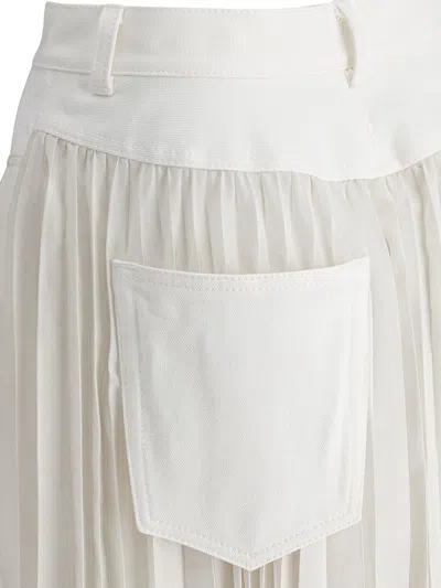 Sacai Belted Denim-trimmed Pleated Satin Midi Wrap Skirt