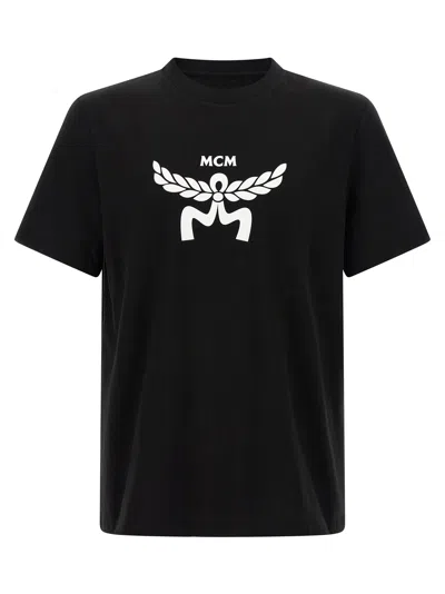 Mcm Laurel Logo Print T-shirt In Organic Cotton In Black