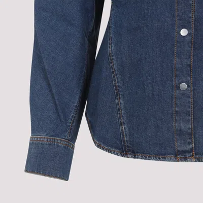 Alaïa Womens Bleu Mineral Pointed-collar Curved Denim Shirt In Blue