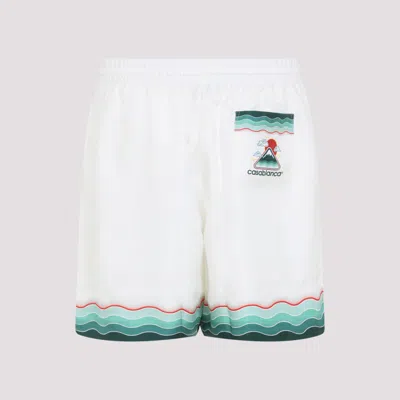 Casablanca Silk Twill Drawstring Shorts With Graphic Print In White