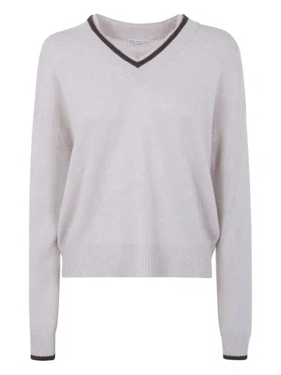 Brunello Cucinelli Cashmere V Neck Sweater Clothing In White