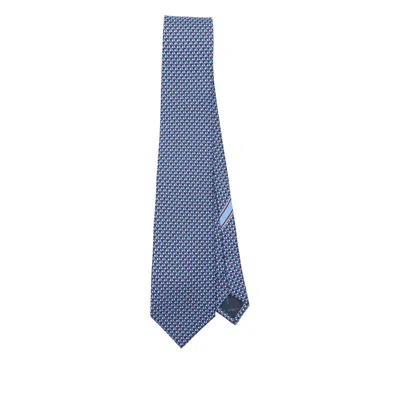 Ferragamo Silk Tie With Gancini And Hearts Print